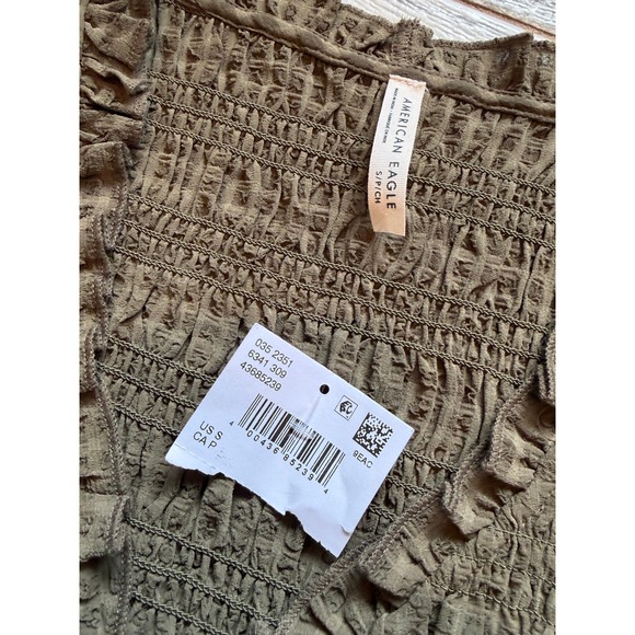 American Eagle Smocked Shirt Small Olive Green Peplum NWT Coquette NWT Milkmaid - Picture 2 of 11